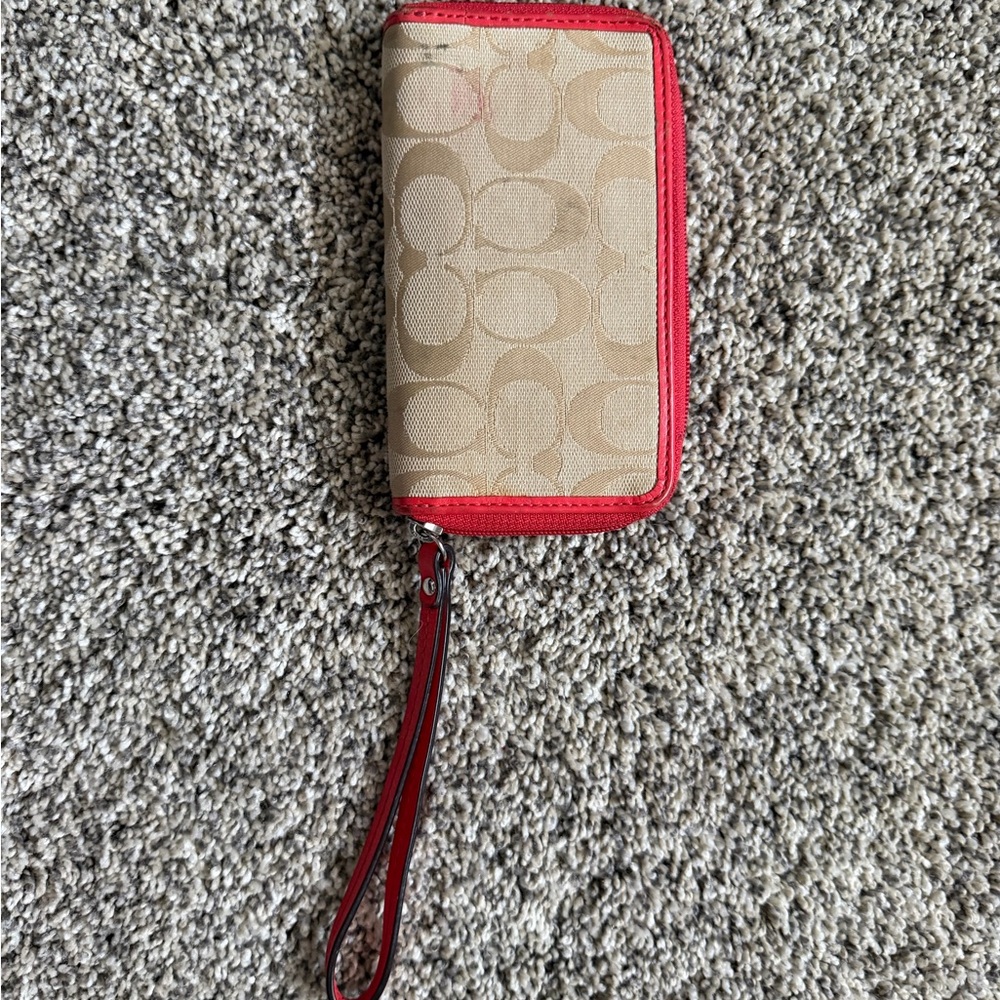 Coach Tan and Red Wristlet - Picture 3 of 6